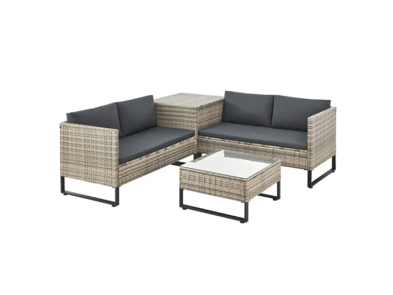 Juskys Lounge-Gartenmöbel|Auflagenboxen|Polyrattan Lounge Santorini Grau Meliert Grau