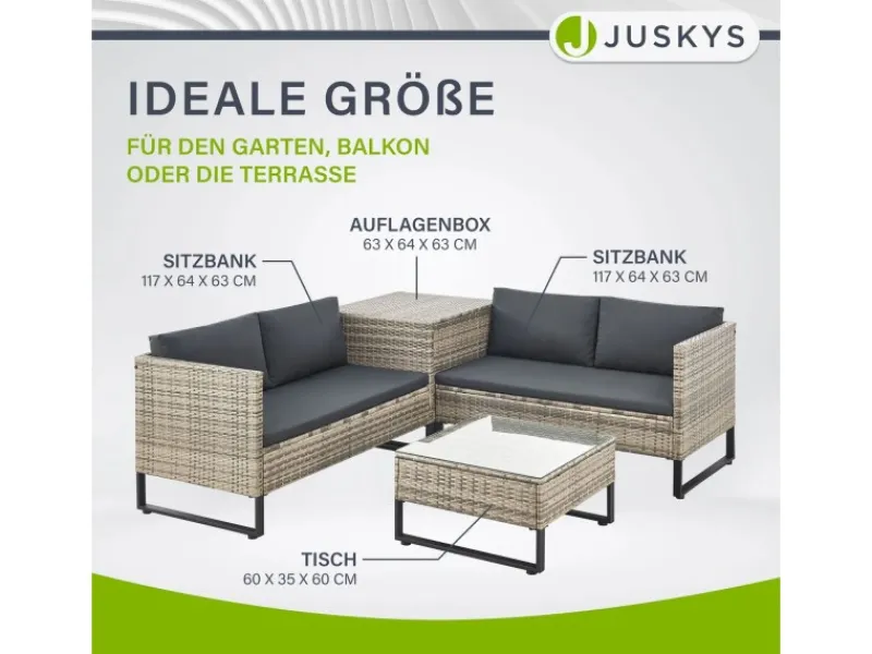 Juskys Lounge-Gartenmöbel|Auflagenboxen|Polyrattan Lounge Santorini Grau Meliert Grau