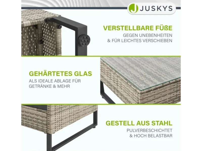 Juskys Lounge-Gartenmöbel|Auflagenboxen|Polyrattan Lounge Santorini Grau Meliert Grau