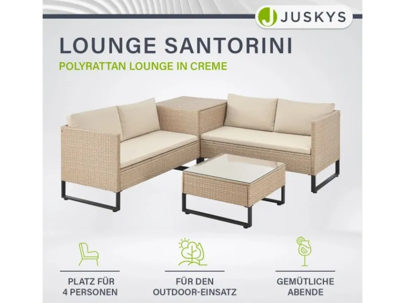 Juskys Auflagenboxen|Polyrattan Lounge Santorini Creme Sand