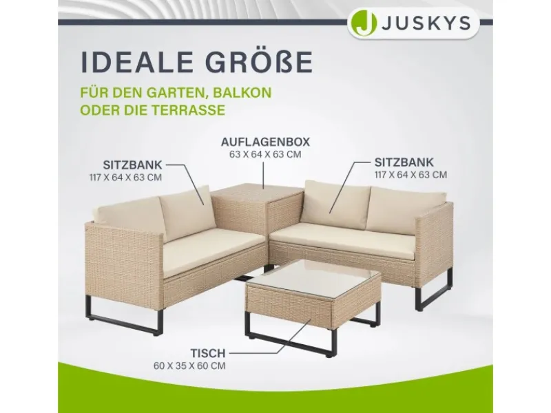 Juskys Auflagenboxen|Polyrattan Lounge Santorini Creme Sand