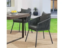 Juskys Gartenstühle|Rope Stühle 2er Set mit Sitz und Rückenkissen