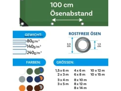 Abdeckplane Wasserdichte Plane mit Ösen Schutzplane 140 g/m² 6 x 10 m*Karat