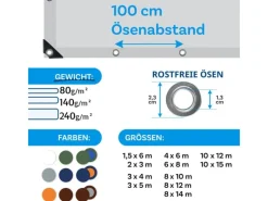 Abdeckplane Wasserdichte Plane mit Ösen Schutzplane 240 g/m² 2 x 3 m*Karat Sale