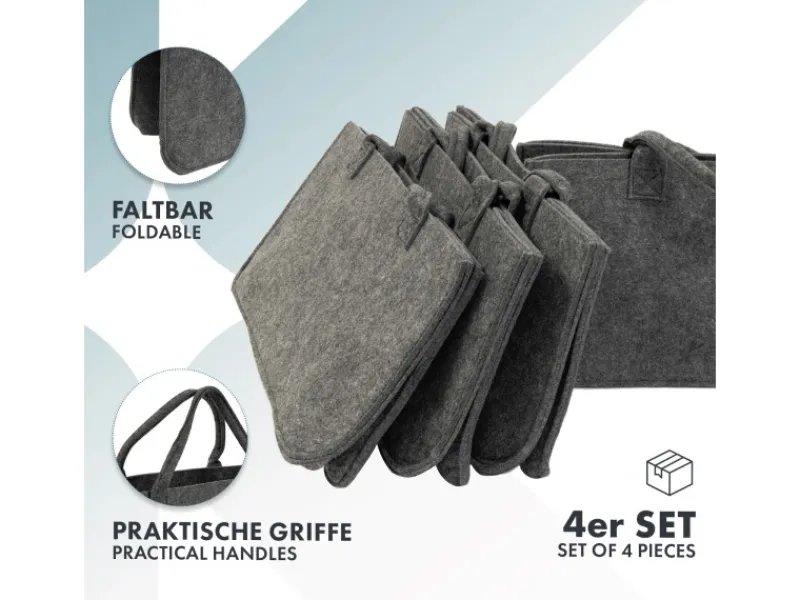 Karat Kaminholzregale|Filztasche Conny Kaminholztasche 4er Set Einkaufstasche Faltbar Anthrazit