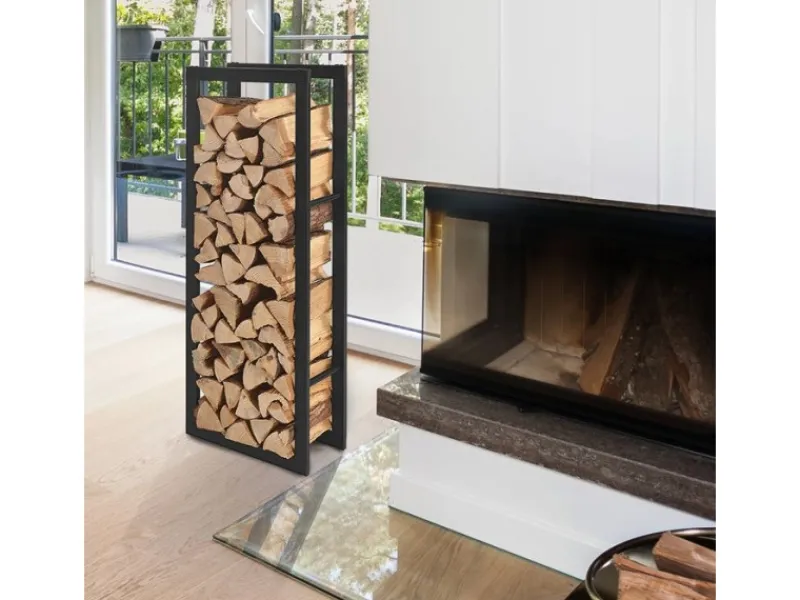 Karat Kaminholzregale|Kaminholzregal Kreta Schwarz Brennholzregal für Innen und Außen 80 x 25 x 80 cm