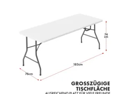 Klapptisch Gartentisch Akita Strapazierfähig Wetterfest 183 x 76 cm*Karat Online