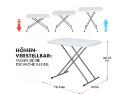 Karat Gartentische|Klapptisch Nara Platzsparend Höhenverstellbar Wetterfest 75,5 x 49 cm