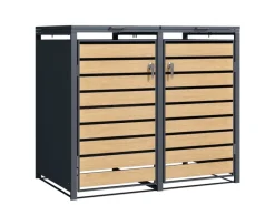 Mülltonnenbox Johan Edelstahlrahmen und Holzdekor 132 x 80 x 116 cm 2 Türen*Karat Outlet