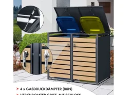 Mülltonnenbox Johan Edelstahlrahmen und Holzdekor 132 x 80 x 116 cm 2 Türen*Karat Outlet