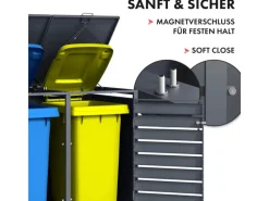 Mülltonnenbox Johan Edelstahlrahmen und Holzdekor 132 x 80 x 116 cm 2 Türen*Karat Outlet