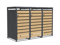 Mülltonnenbox Johan Edelstahlrahmen und Holzdekor 198,5 x 80 x 116 cm 3 Türen*Karat Outlet