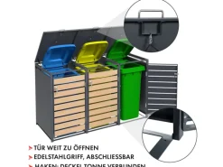 Mülltonnenbox Johan Edelstahlrahmen und Holzdekor 198,5 x 80 x 116 cm 3 Türen*Karat Outlet