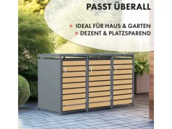 Mülltonnenbox Johan Edelstahlrahmen und Holzdekor 198,5 x 80 x 116 cm 3 Türen*Karat Outlet