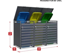 Karat Weitere Ordnungssysteme Für Den Garten|Mülltonnenboxen|Mülltonnenbox Magnus mit Edelstahlrahmen 198,5 x 80 x 116 cm 3 Türen