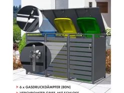 Karat Weitere Ordnungssysteme Für Den Garten|Mülltonnenboxen|Mülltonnenbox Magnus mit Edelstahlrahmen 198,5 x 80 x 116 cm 3 Türen