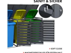 Karat Weitere Ordnungssysteme Für Den Garten|Mülltonnenboxen|Mülltonnenbox Magnus mit Edelstahlrahmen 198,5 x 80 x 116 cm 3 Türen