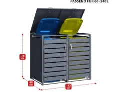 Mülltonnenbox Magnus mit Edelstahlrahmen 132 x 80 x 116 cm 2 Türen*Karat Outlet