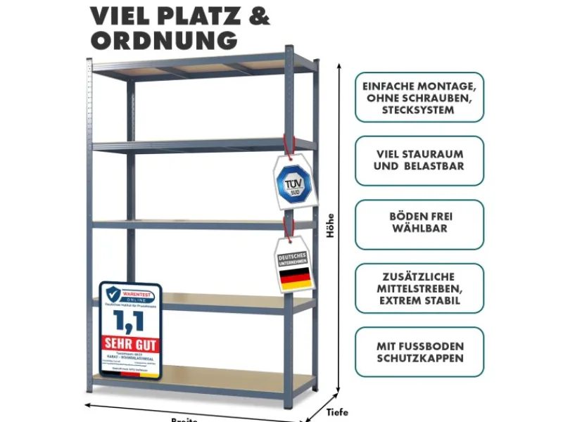 Karat Kaminholzregale|Schwerlastregal Grizzly Anthrazit-Grau Traglast 875 kg 180 x 120 x 60 cm