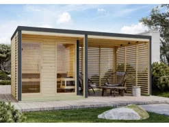 Karibu Outdoor Whirlpools|Anbaudach für Saunahaus "Seros" Naturbelassen/Anthrazit