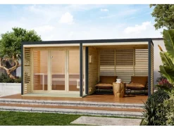 Karibu Outdoor Whirlpools|Anbaudach für Saunahaus "Seros" Naturbelassen/Anthrazit