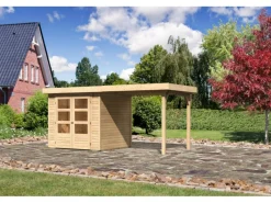 Kinder Karibu Kinder-Gartengeräte|Express Gartenhaus Speedy A Set Naturbelassen 433 cm x 217 cm Anbaudach