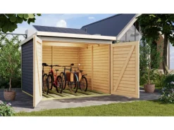 Fahrradgarage 4 m. Solarkit Terragrau 167 x 209 x 212 cm*Karibu New