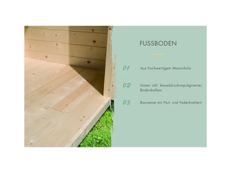 Karibu Gartenlauben|Pavillons|Fußboden 16 mm für Sockelmaß 230 cm x 230 cm (B x T) Naturbelassen