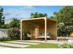 Karibu Pavillons|Fyrkant Pavillon Naturbelassen 320 cm x 320 cm