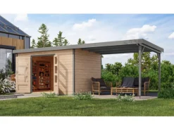 Gartenhaus Domingo 7 A m. Anbaudach /Grau 219 x 360 x 240 cm*Karibu Online