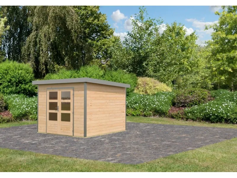 Gartenhaus Domingo A Naturbelassen/Grau 218,5 x 270 x 270 cm*Karibu New
