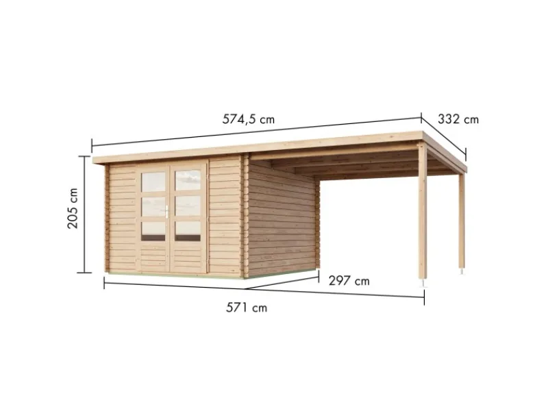 Gartenhaus Dortmund Set mit Anbaudach*Karibu Best