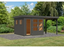 Gartenhaus Maradi 3,5 Rundum m. Anbaudach Terragrau 211 x 238 x 242 cm*Karibu Best