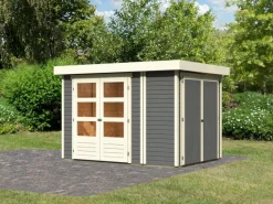 Kinder Karibu Kinder-Gartengeräte|Gartenhaus Set Retola 2 Terragrau mit Schrank 6,05 m²