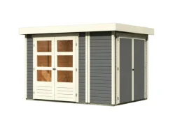 Kinder Karibu Kinder-Gartengeräte|Gartenhaus Set Retola 2 Terragrau mit Schrank 6,05 m²