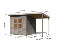 Kinder Karibu Kinder-Gartengeräte|Gartenhaus Vellinge 4 m. Anbaudach Vorvergraut 219 x 208 x 210 cm