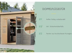 Kinder Karibu Kinder-Gartengeräte|Gartenhaus Vellinge 4 m. Anbaudach Vorvergraut 219 x 208 x 210 cm