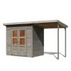 Kinder Karibu Kinder-Gartengeräte|Gartenschränke|Gartenhaus Vellinge 3 m. Anbaudach Vorvergraut 219 x 208 x 150 cm