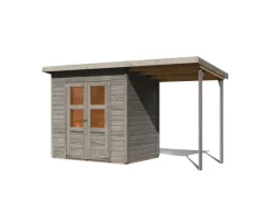 Kinder Karibu Kinder-Gartengeräte|Gartenschränke|Gartenhaus Vellinge 3 m. Anbaudach Vorvergraut 219 x 208 x 150 cm