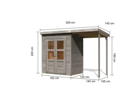 Gartenhaus Vellinge 2 m. Anbaudach Vorvergraut 219 x 178 x 122 cm*Karibu Sale