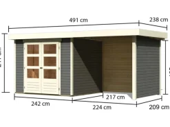 Holz-Gartenhaus Boras Terragrau Flachdach Lackiert 238 cm x 213 cm*Karibu Clearance