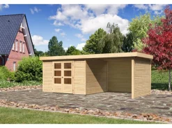 Karibu Gartenlauben|Holz-Gartenhaus Boras Natur Flachdach Unbehandelt 298 cm x 242 cm