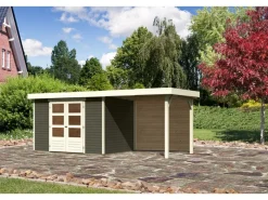 Holz-Gartenhaus Boras Terragrau Flachdach Lackiert 298 cm x 213 cm*Karibu