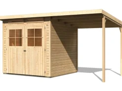 Karibu Kaminholzregale|Holz-Gartenhaus Genf 3 BxT: 397 cm x 213 cm