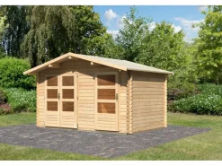 Kinder Karibu Kinder-Gartengeräte|Holz-Gartenhaus Herning Natur Satteldach Unbehandelt 370 cm x 236 cm