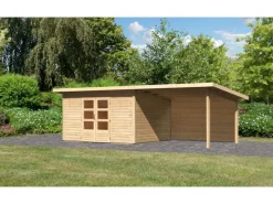 Karibu Gartenlauben|Holz-Gartenhaus Karlskoga 4 Natur Pultdach Unbehandelt 365 cm x 305 cm
