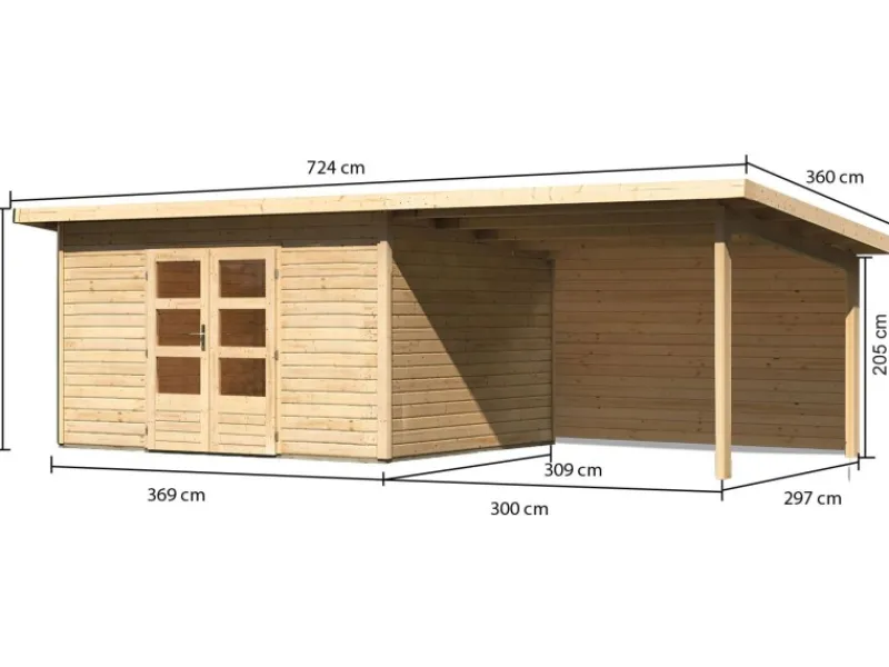 Karibu Gartenlauben|Holz-Gartenhaus Karlskoga 4 Natur Pultdach Unbehandelt 365 cm x 305 cm