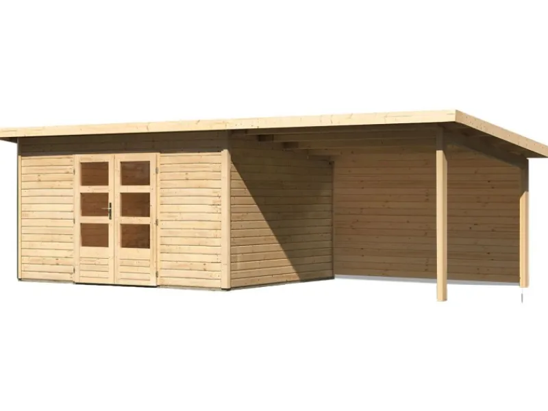 Karibu Gartenlauben|Holz-Gartenhaus Karlskoga 4 Natur Pultdach Unbehandelt 365 cm x 305 cm