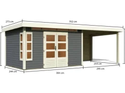 Kinder Karibu Kinder-Gartengeräte|Holz-Gartenhaus Kastberg Terragrau Flachdach Lackiert 360 cm x 240 cm