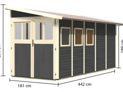 Karibu Gartenlauben|Holz-Gartenhaus Kristiansund Terragrau Lackiert 181 cm x 442 cm